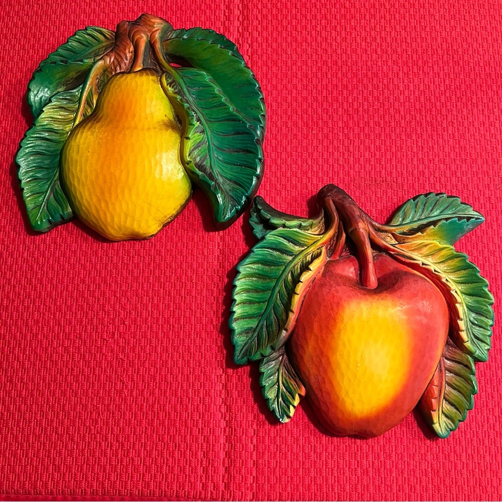 Vintage 1967 Miller Studio Chalk Ware Set - Apple & Pear - MCM